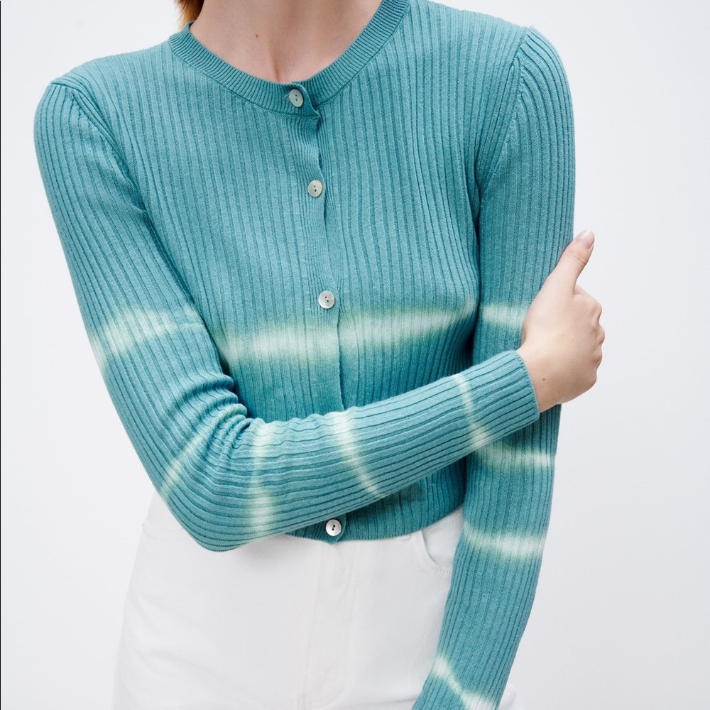 Zara blue/ green tie-dye knit cardigan NWT - Picture 3 of 8